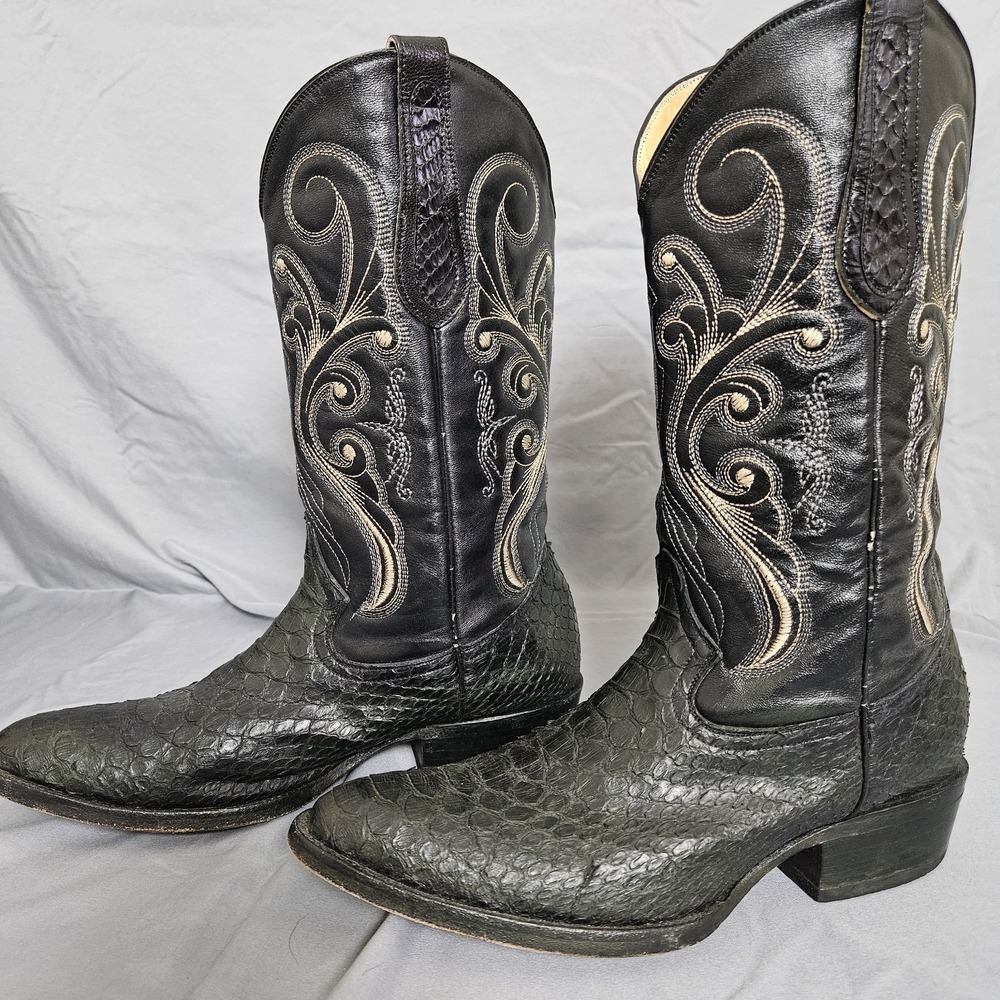 El‎ Montador Black Python Piton Cowboy Boots Mens US 7.5 Exotic Leather
